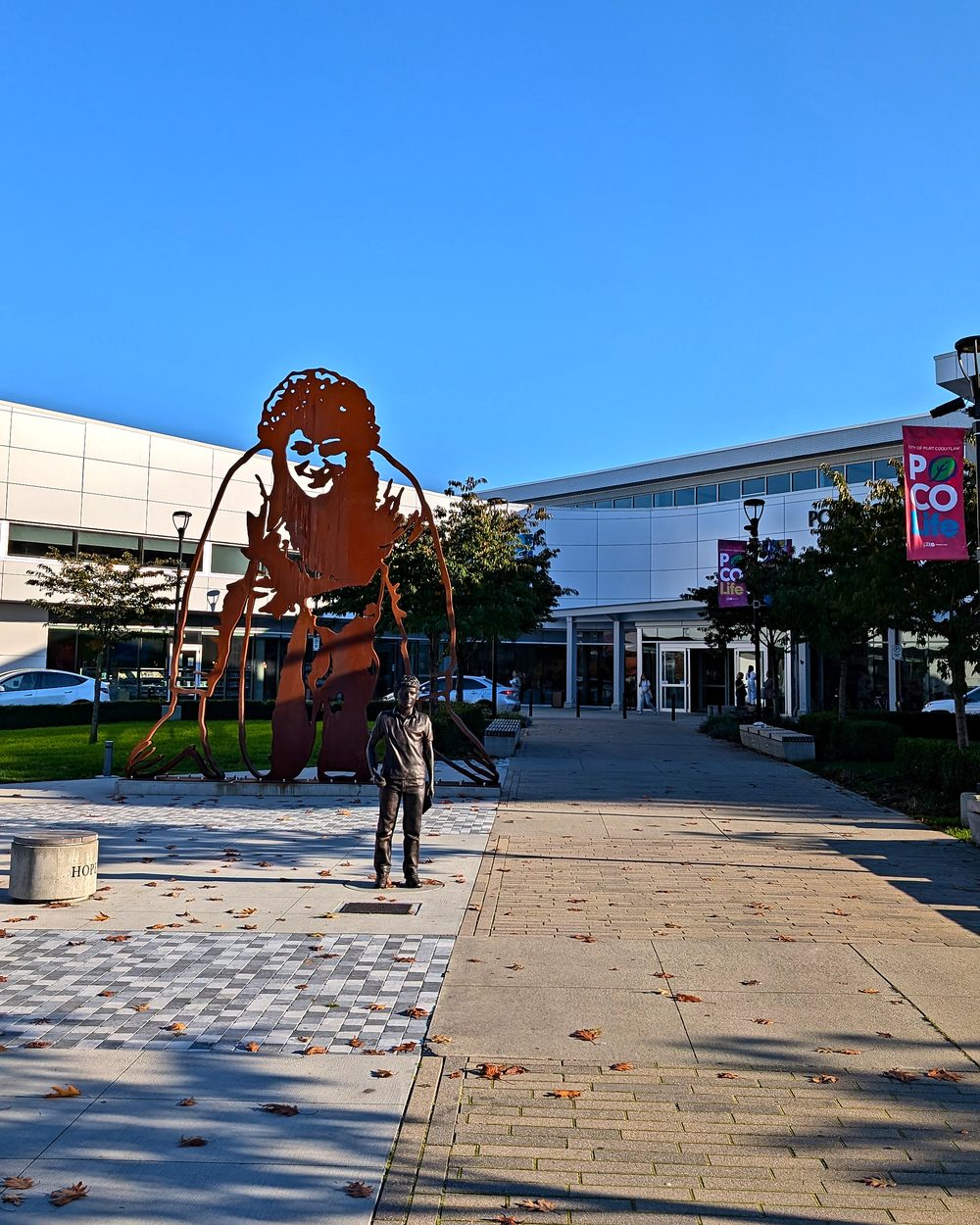The Terry Fox sculptures outside the Port Coquitlam Community Centre, home of the Terry Fox Library