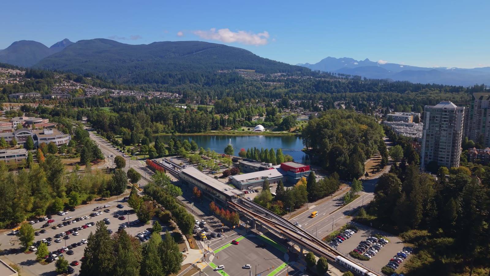 Aerial view of Central Coquitlam homes and Como Lake